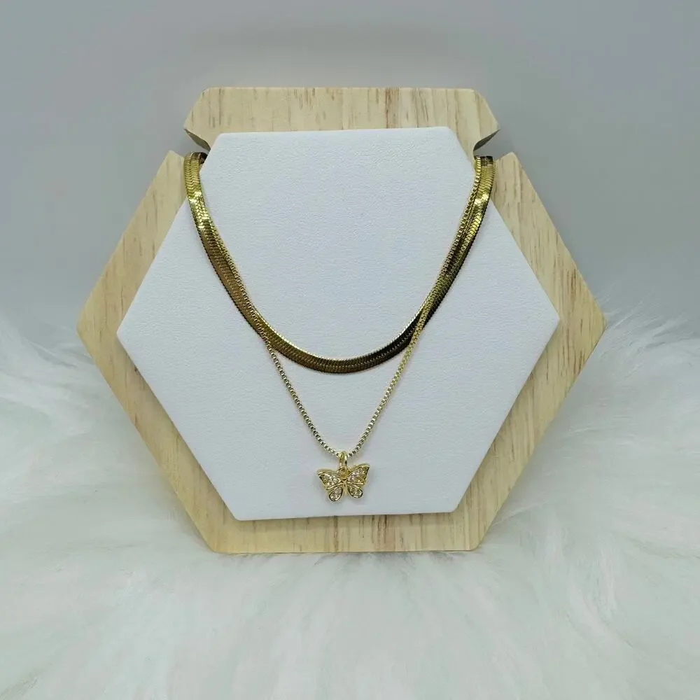 Butterfly Layered Necklace in Gold